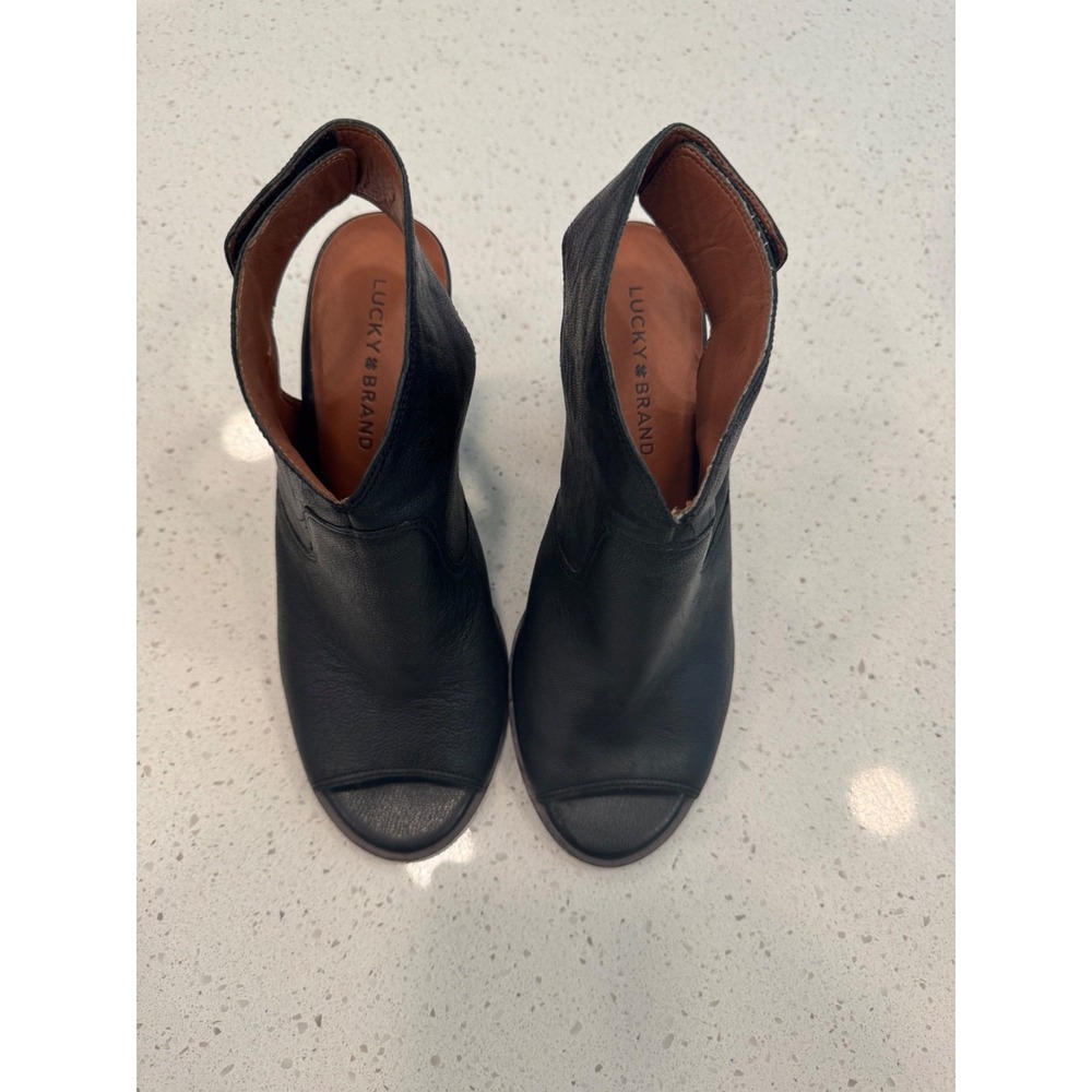 Lucky Brand Leather, open toe bootie‎ with heel strap- black size 9